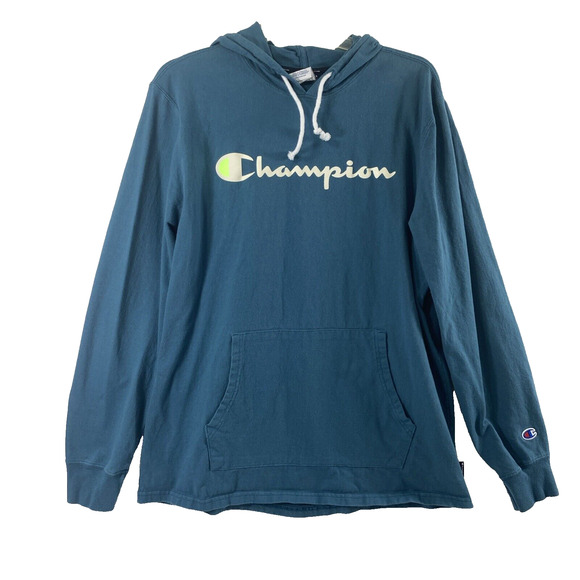 Champion Knit Hoodie Mens Large Blue Lightweight Kangaroo Pocket Pullover - Picture 1 of 12